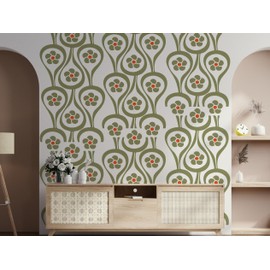 Mid-Century Modern Atomic Drops Daisy Wall Decal | Retro 1970s-Inspired Design with Bold Daisy Flowers | 80” x 22” Peel and Stick Decor | Modern Abstract Design