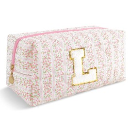 Bolsa de cosméticos acolchada personalizada, regalos de cumpleaños de Navidad con monograma hinchado para mujeres y niñas, bonita bolsa de maquillaje floral con inicial, bolsa de coqueta, bolsa de