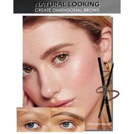 Waterproof Light Brown Eyebrow Pencil Set, 12Pcs Retractable Brow Micro Professional Eyebrow Pencil, Ultra Fine Long Lasting Eye Makeup for Perfect Eye Liner Brows Shaping & Filling Brow Gel Pen- 02