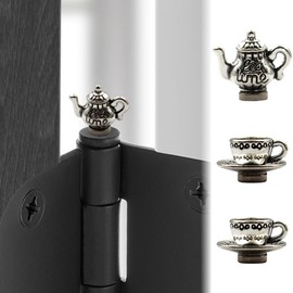 Hinge Head Tea Cup Set of 3 - Door Hinge Heads Decorative Topper Miniature - Cottagecore Magnetic Hinge Head Home Decoration - Whimsical Home Decor (Antique Silver)