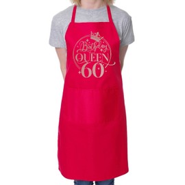 Print4U Birthday Queen 60 Ladies Apron 60th Birthday Gift Cooking Baking Red