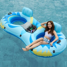 Jasonwell Inflatable River Tube Float - 2 Person Heavy Duty River Float Pool Floats with Removable Cooler Lake Water Tubes for Floating River Raft Lounge Floatie with 2 Cup Holders for Adults (SB)