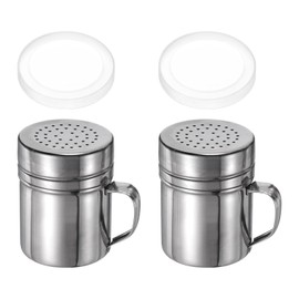 sourcing map 2pcs Salt Dredge Shakers 10 Ounce Stainless Steel Seasonings Spice Shakers with Handle and Lid for Salt Sugar Flour