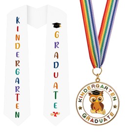 COCHIE Metal Kindergarten Graduation Medal with Graduation Honor Stole Sash, Grad Award Medals with Lightweight Neck Ribbon, Grad Gift Party Favor Supplies (Owl)