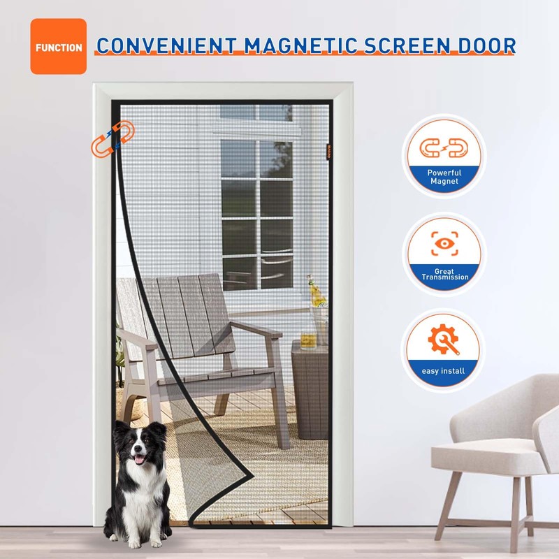 MAGZO Magnetic Screen Door Fits Door Size 38 x 82
