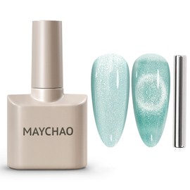 MAYCHAO 15ML Cat Eye Gel Nail Polish 1Pc Cyan Gel Polish with Magnet Soak off Holographic Magnetic Nail Polish for Nail Art Manicure Salon DIY at Home, 0.5 OZ