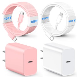 CXEVGBN Phone Chager Fast Charging, 10FT Long USB C Charging Cable Cord and 60W USB C Charger Block, Compatible with i Phone 16/16 Plus/16 Pro/16 Pro Max/15/15 Pro/15 Pro Max/15 Plus - Pink and White