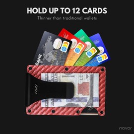 navor Minimalist Carbon Fiber Wallet in Rose Gold- RFID Blocking Minimalist Wallet for Men & Women Credit Card Holder with Money Clip - Secured & Slim Metal Business Card Cases