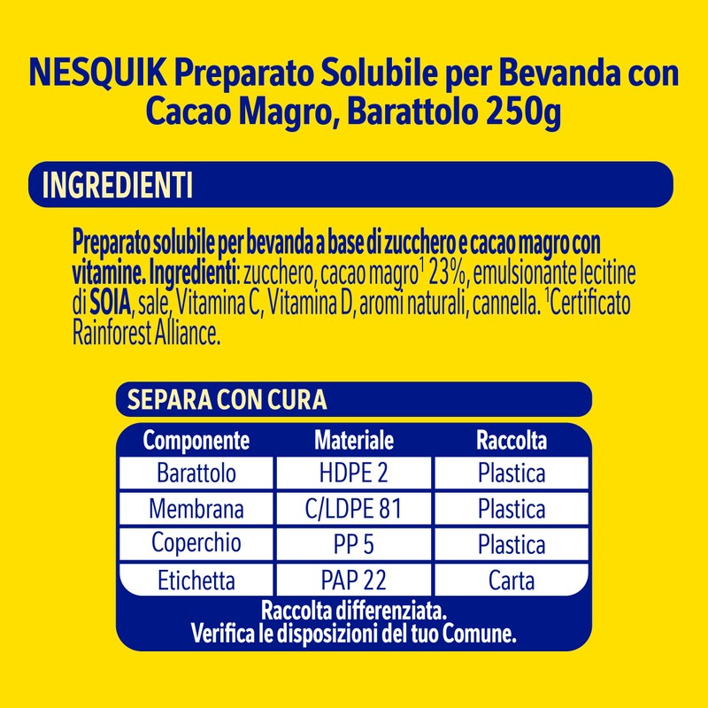 NESQUIK Preparato per Bevanda con Cacao Solubile, Barattolo 250g