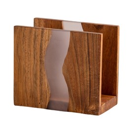 LAVAUK Acacia wood & Transparent Epoxy resin Napkin holder for table, Rustic farmhouse napkin organisation for kitchen, dining, counter tops, restaurant or outdoors | 6x5x2.5 inches|(Gray)