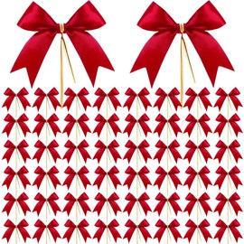 PHIEZC Pack of 50 Christmas bows, dovetail bowknot, red ribbon bow, Christmas ribbon bow, for gift box, Christmas tree, Christmas party decoration, red