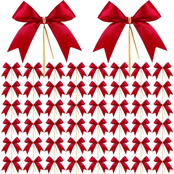PHIEZC Pack of 50 Christmas bows, dovetail bowknot, red ribbon