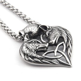 Gungneer Viking Wolf Fenrir Pendant Necklace For Men Women Stainless Steel Wheat Chain Norse Amulet Talisman