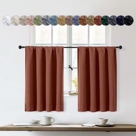 OWENIE Sally Terracotta Short Curtains 36 Inch Length 2 Panels Set, Half Window Small Rod Pocket Privacy Room Darkening Blackout Curtain Tiers for Kitchen Bathroom, 2 Pcs Each W40 x L36 Inch