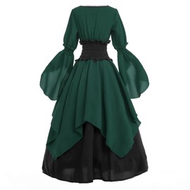 LTAKK Renaissance Dress Medieval Costume Victorian Dresses Women Gothic Fairy Witch Wedding Dress, Forest Green, Small