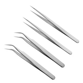 ZWWOGE Set of 4 Stainless Steel Tweezers 10 cm Blunt and Pointed Two Tweezers Long Stainless Steel Professional
