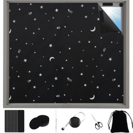 ZOCONE 145 x 300 cm Window Blackout Fabric No Drilling Thermal Insulation with Round Rectangle and 1 Scissors Blackout Curtain for Office/Studio/Car