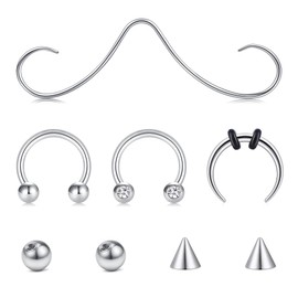 MODRSA Silver Septum Rings Septum Jewelry Septum Rings 16g Septum Piercing Mustache Septum Ring Septum Pincher 16 Gauge Septum Nose Rings Mustache Nose Ring Septum