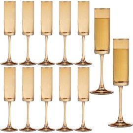 12 Pieces Amber Champagne Flutes 6 OZ Straight Sided Wine Glasses Champagne Long Stem Drinking Colored Glasses,Set of 12 Hand Blown Champagne Flutes Goblets for Wedding Cocktail Cups,Cava, Prosecco