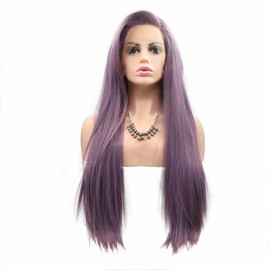 SERENEWIG 13x3 Hand-tied Long Straight Purple Wigs Side Part Realistic Hairline Heat Resistant Hair Wisteria Synthetic Lace Front Wigs for Women Replacement Party&Cosplay&Daily Use Wigs Drag Queen