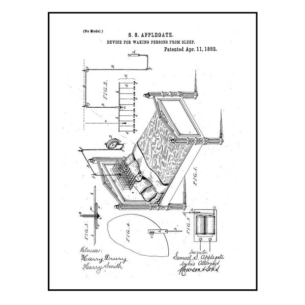 Device for Waking Persons From Sleep Patent Print Black Ink