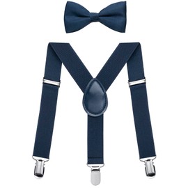 NANXJIUR Boys' Braces Bow Tie Sets, Elastic Y Design with Strong Clips, Children's Bow Tie Sets, Baby Adjustable Braces for Children from 1-8 Years, navy