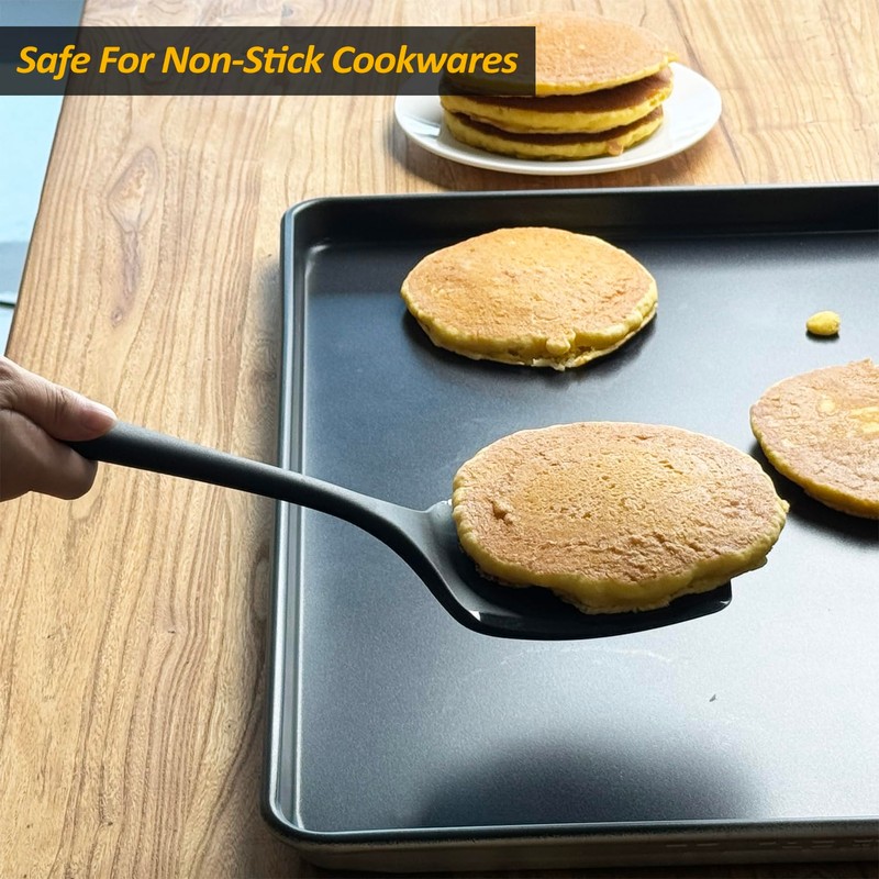 Silicone Pancake Spatula Turner with Lengthened Handle& Seamless Design, Heat