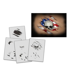 UMR-Design AS-233 USA Schädel riss Step by Step Airbrushschablone Größe M