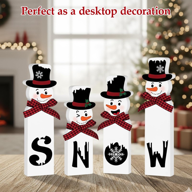QhgPnt Christmas Decorations, Set of 4 Snowman Tabletop Decor, Traditional