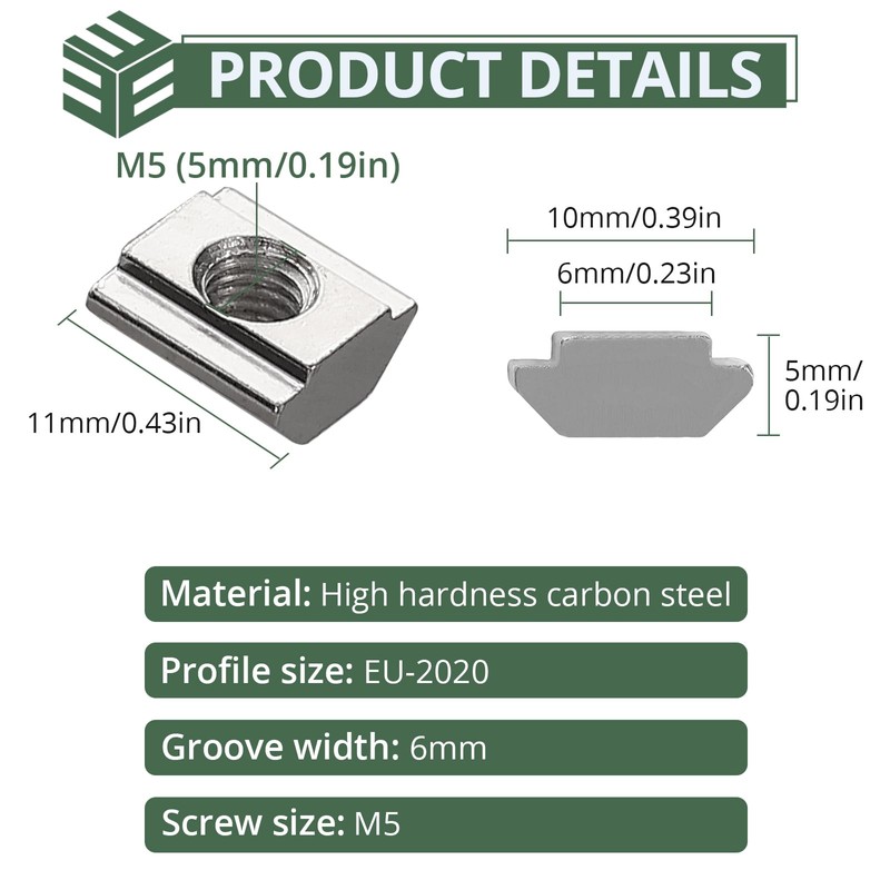 EYPINS 100 Pcs Galvanized T-Nut T-Track Sliding Nut 2020 Aluminium