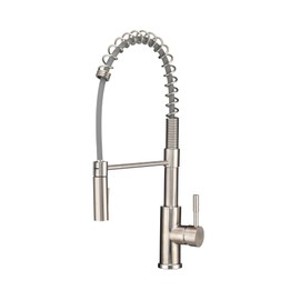 Dura Faucet DF-MK504SLK-SN RV Swivel High-Arc Spring Kitchen Sink Faucet - Single Handle - Kitchen Faucet with Pull-Down Sprayer - Optional Deck Plate (Satin Nickel)
