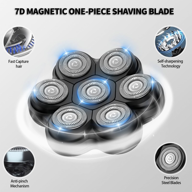 Magnetic Head Shaver Replacement Heads 7 Double Ring Waterproof Rotary