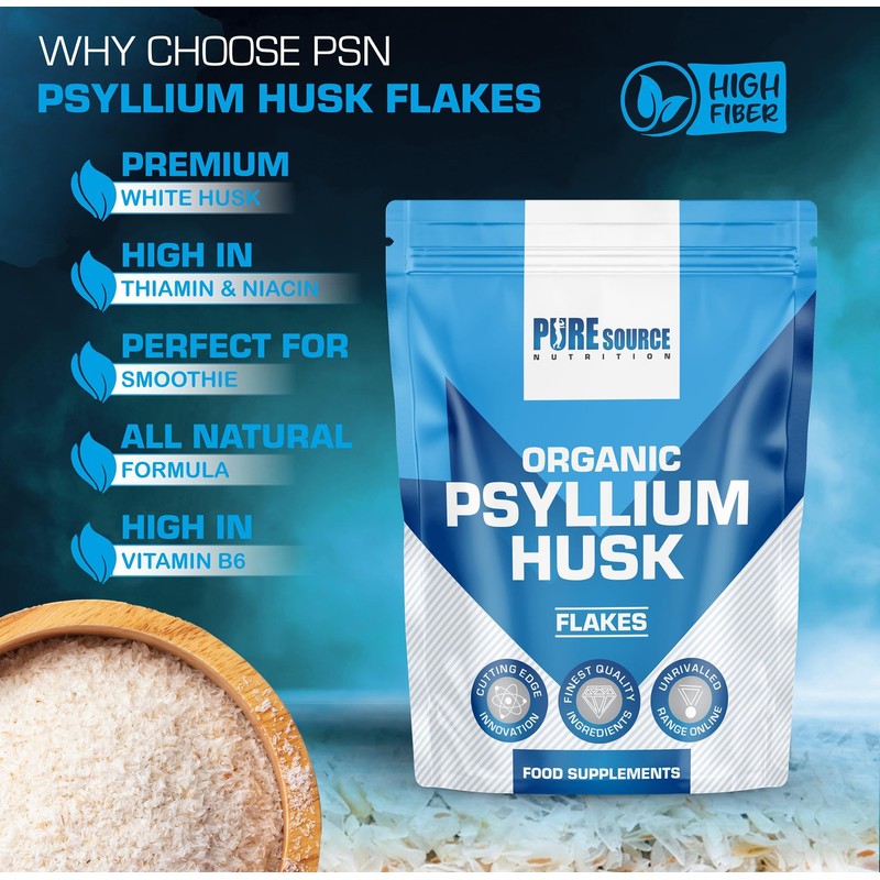 Organic Psyllium Husk Whole 500g - 99% Purity Husks Flakes