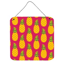 Caroline's Treasures BB5136DS66 Pineapples on Pink Wall or Door Hanging Prints Aluminum Metal Sign Kitchen Wall Bar Bathroom Plaque Home Decor, 6x6, Multicolor
