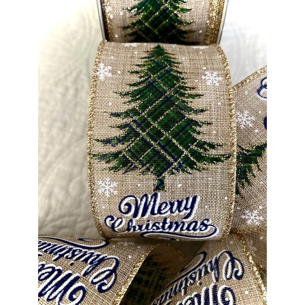 Burlap Style Christmas Tree Ribbon - 2.5" Wide - Wired