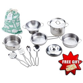 Play Pots and Pans Toys for Kids - Kitchen Playset Pretend Cookware Mini Stainless Steel Cooking Utensils Development Toys for Toddlers & Children Ages 3 Years and up