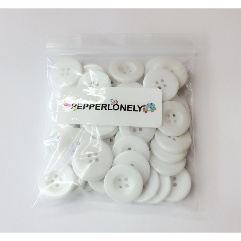 PEPPERLONELY 48PC White Flat Round 4 Holes Resin Buttons, 23x3mm(15/16x1/8