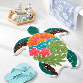 Cute Sea Turtle Bathroom Rugs Tropical Turtle Soft Microfiber Bathmat 29.6"x28" for Shower Floor Non Slip Washable Plush Absorbent Bath Animal Mats for Shower Sink Bathtub Room Decor(Classic Style)