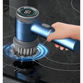 CXTX Electric Rotary Floor Scrubber, 6 Cordless Cleaning Brushes with Replaceable Cleaning Heads, Powerful Shower Floor Scrubber for bathrooms, bathtubs, Tiles, and Floors (Silver)