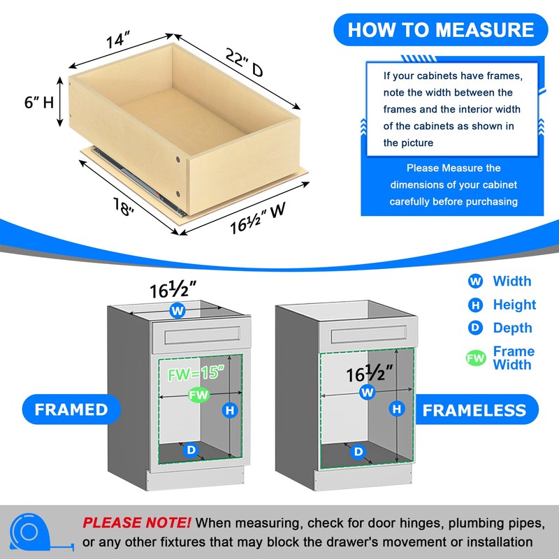 WelFurGeer Soft Close Pull Out Drawers for Cabinets, 14" W