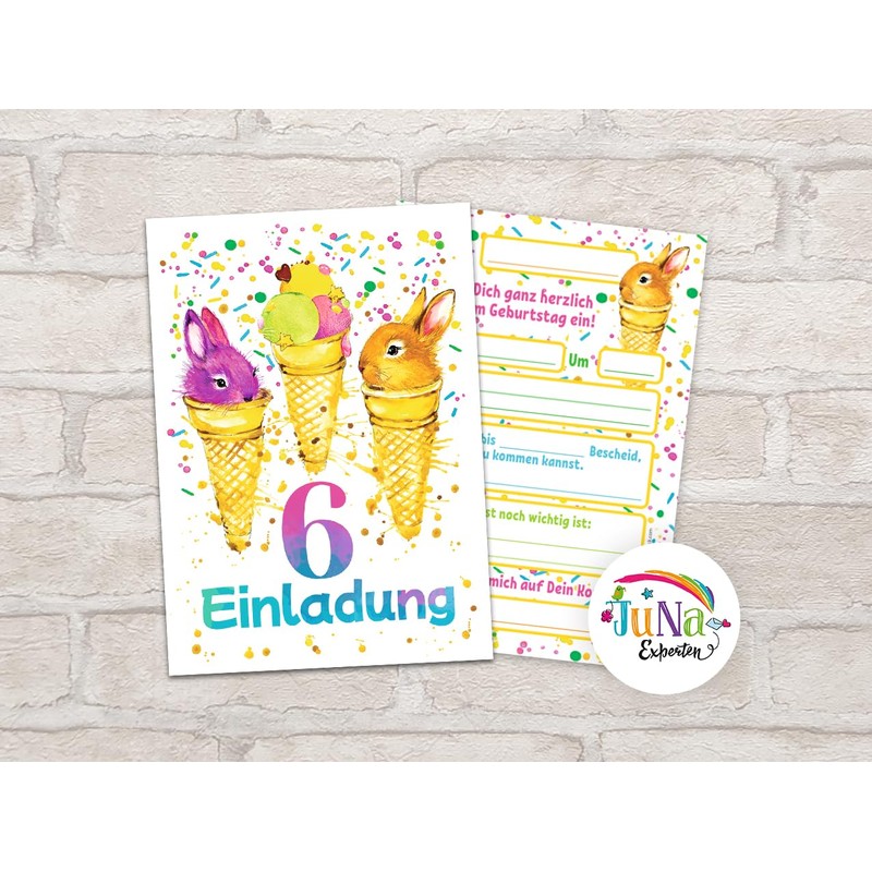 12 Invitations for 6th Children's Birthday Girls Boys Rabbit Cool