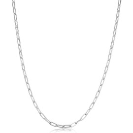 KoolJewelry Sterling Silver Polished 2.3 mm Paperclip Chain Necklace for Men and Women, Metal
