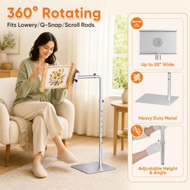 Zgrao Workstand with Side Clamp, Adjustable Cross Stitch Floor Stand, Rotating Needlepoint Stand, Fits Lowery Stand, Q-Snap Frames and Scroll Rods Up to 20" Wide, Heavy Duty Metal Construction
