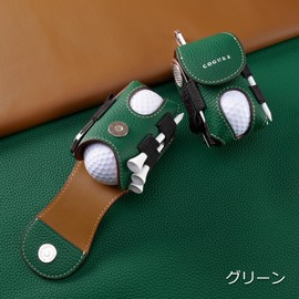 COGURE Genuine Leather Golf Ball Case for Men Women 2 Balls Tee Storage Green Fork Marker Glove Holder Swivel Clip with Gift Box CopGBC-L Left Hip Green