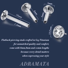 Adramata G23 Titanium Helix Piercings Internal Thread Tragus Piercing Titanium Labret Piercing Lip Piercing Hypoallergenic Cartilage Conch Earrings Medical Piercing Ear Gold Silver 6/8/10 mm, Titanium