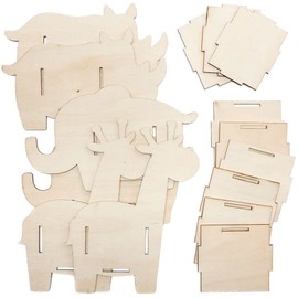 Baker Ross FC920 Elephant Giraffe and Rhino Wooden Pen Pot Kits - Pack of 3, Wood Crafts Stationary Storage for Kids, Arts and Crafts for Kids