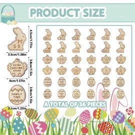 nnOuOnn 36Pcs Wooden Easter Egg Tokens & Easter Basket Stuffers - 2025 New DIY36pcs Set with Fillers, Reward Coins, Prizes for Kids Easter Party Favors, Egg Hunt Gifts (Colorful Spring Theme)