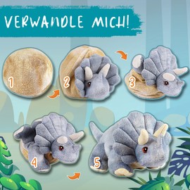 Creanino Dino Cuddly Toy 2 in 1 | Reversible Plush Toy [Triceratops Rocky] Dinosaur Cuddly Toy | Dinosaur Plush Toy | Reversible Cuddly Toy | Dino Plush | Triceratops Cuddly Toy