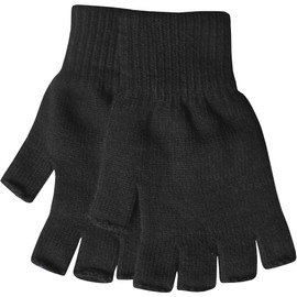 Men's Warm Thermal Knit Fingerless Winter Gloves (Black)