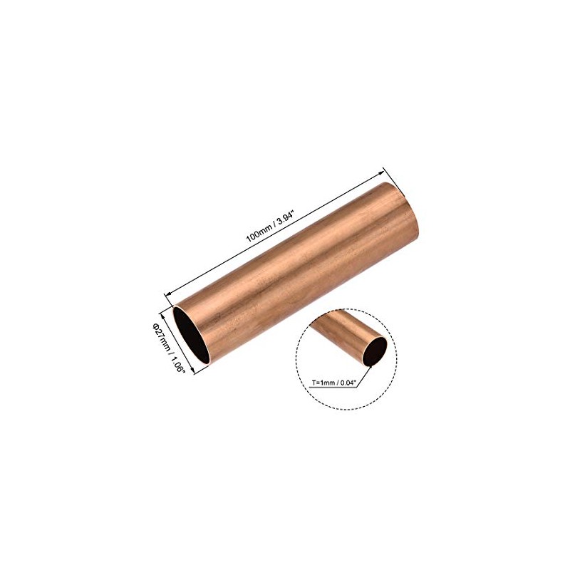 sourcing map Copper Round Tube, 27mm OD 1mm Wall Thickness